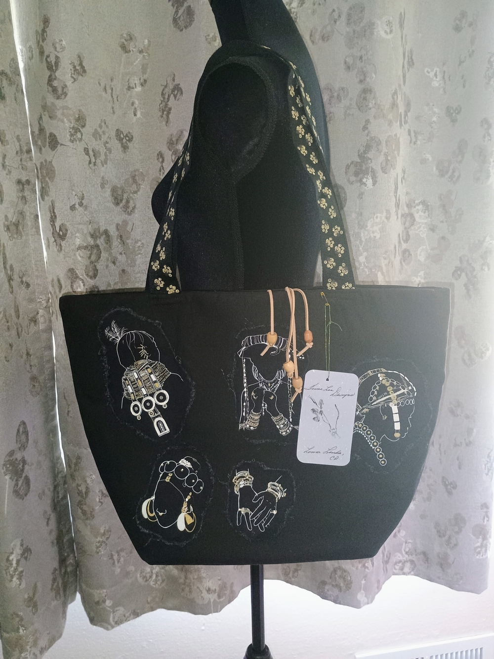 Black Tote Bag with Gold Accents